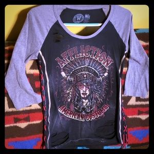 Affliction cutout top with side stitched